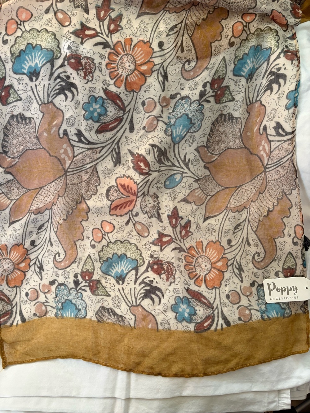 Poppy Accessories Floral Scarf in Mustard, Blue & Coral